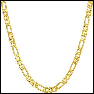 Swiss Diamond Cut Figaro Chain Necklace Gold Plated Elegant Classic Minimal